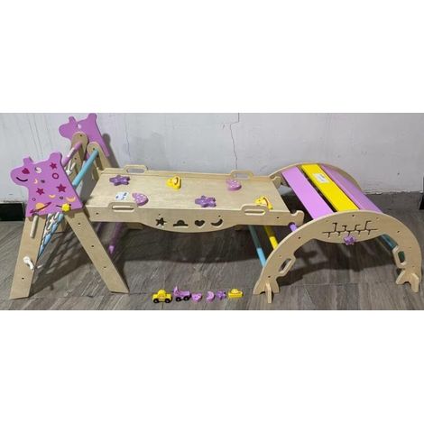 COSTWAY 8 in 1 Set da Arrampicata per Bambini, Set Montessori con Arco, Rampa e Scalatore, Giocattolo Pieghevole per Arrampicata per Bambini 1 Anni + (Unicorno 3 pezzi, Macaron)
