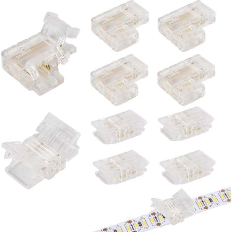 16 Pièces Connecteurs pour Ruban LED COB 2 Pôles 8mm sans Soudure Transparents, 8 Connecteurs d'Angle en L + 8 Connecteurs Droits, Jeu d'Attaches pour Jonction de Bandes LED 8mm 12V 24V (1/5)