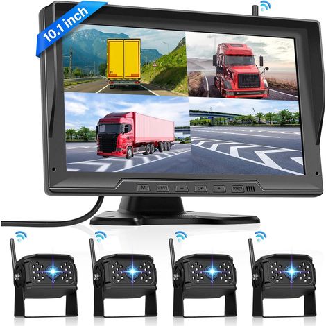 Caméra de Recul Numérique sans Fil, 4 Caméra Voiture avec IPS 10,1 Pouces Moniteur 4 Split Vision Nocturne avec écran Enregistrement +Étanche IP68 Caméra de Recul Camion Camping Car Remorque (1/5)