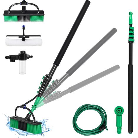 Randaco Cepillo de limpieza telescópico, 3,6 m, ajustable en 4 posiciones, negro y verde