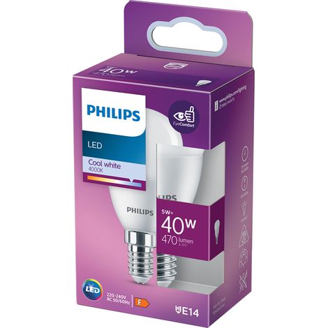 LAMPADA A LED 'SFERA' NATUR.4000K 4,9 W=40W E14 - 470 lm- 4 pezzi - PHILIPS