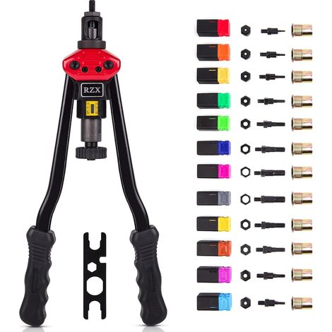 Riveter aveugle à riveter, outils de rivetage avec système de réglage d'écrous au total 12 mandrins M3 M4 M5, m6, m8, m10 M12, 10-24, 1/4-20, 5/16-18,3/8-16,1/2-13 +11 5 écrous à rivets (1/5)