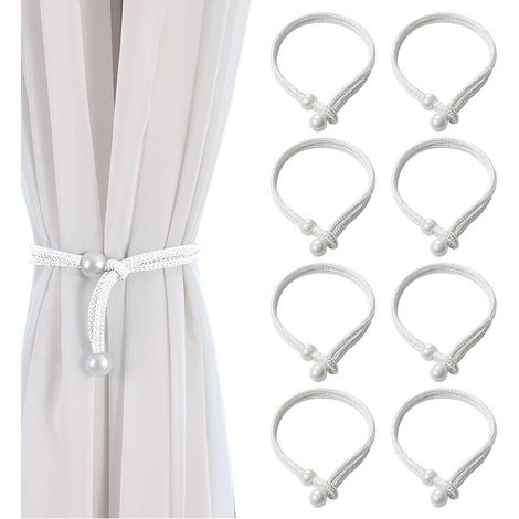Juego de 8 piezas de corbatas tejidas para cortinas, corbata de cuerda con cuentas, cuerda de lazo trasera ajustable para cortinas, cinturón de cuerda de cortina trenzada para sala de estar, dormitori (1/3)