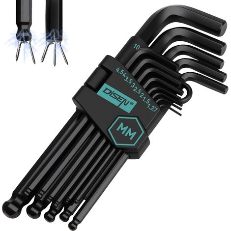 Lot de 13 clés Allen coudées 27-10 mm en acier Cr-V trempé pour la maison et le professionnel (1/5)