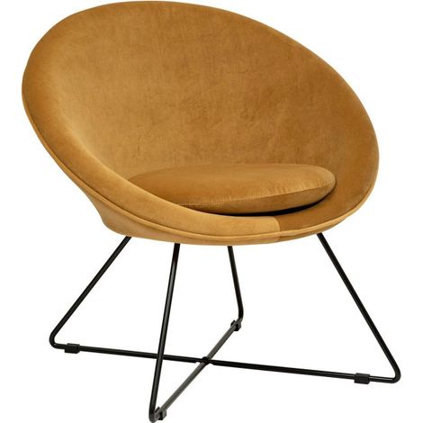 Fauteuil Design en Velours "Gold Evan" 76cm Ocre (1/4)