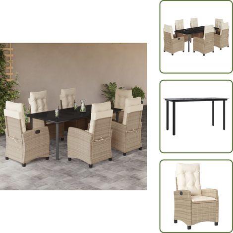 Cuscini per seduta - vidaXL Set da Pranzo da Giardino 7 pz con Cuscini Beige in Polyrattan - Cuscini per schienale