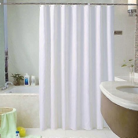 Rideau de douche 120 x 180 cm, en tissu blanc, imperméable et résistant aux moisissures, lavable en machine. (1/5)