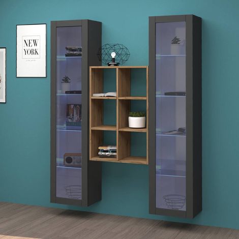 Vitrina Fulvio, Mueble Expositor 12 Estantes, Hecho en Italia, 30x40x180h cm Negro Antracita (1/5)