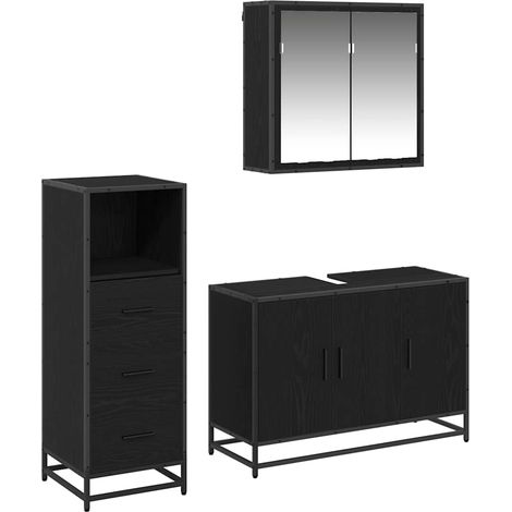 vidaXL Set di mobili per il bagno 3 pcs Rovere Nero Legno (1/5)