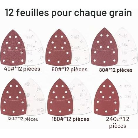Feuilles Abrasives Papier Poncage Triangulaire Delta 105 x152 mm 12 x grain 40/60/80/120/180/240 chacun Ponceuse Multifonction (1/4)