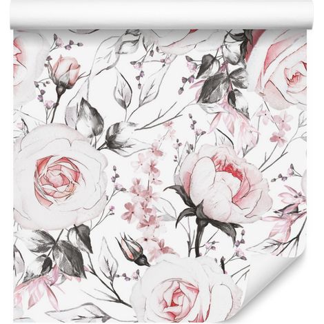 Papel pintado con rosas dibujadas para salón y dormitorio, 50x1000 cm (1/5)