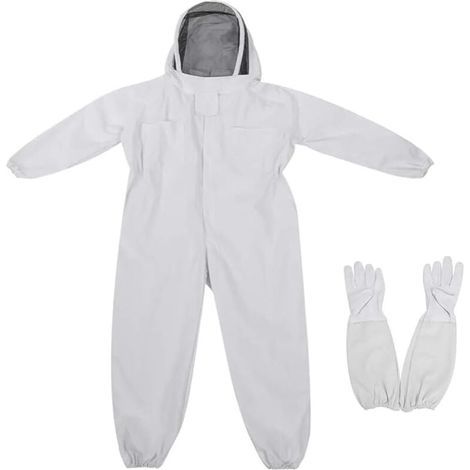 Vêtements D'apiculture Costume d'abeille for Enfants, Combinaison Une pièce Anti-Abeille avec Capuche en Voile, vêtements de Protection for Enfants Tenue D'apiculteur(Blanc,Medium) (1/5)