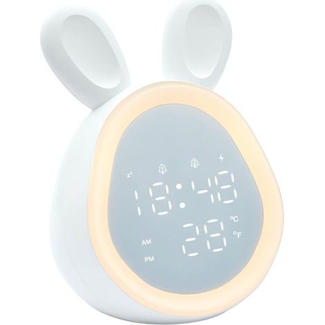 Kinderwecker, niedlicher Kaninchen-Digitalwecker, USB-betriebene Uhr mit Sprachsteuerung und 6 Klingeltönen, Schlaftrainingsuhr mit Nachtlicht, Schlummerfunktion, Wecker FLITI (1/4)