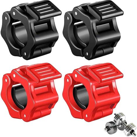 4 Pièces Verrouillage à Haltères Clips Pinces à Haltères Clips Bague de Serrage Haltère Collier de Blocage Bague Attaches haltères 28 mm pour Entraînement Haltérophilie Fitness (Noir+Rouge) (1/5)