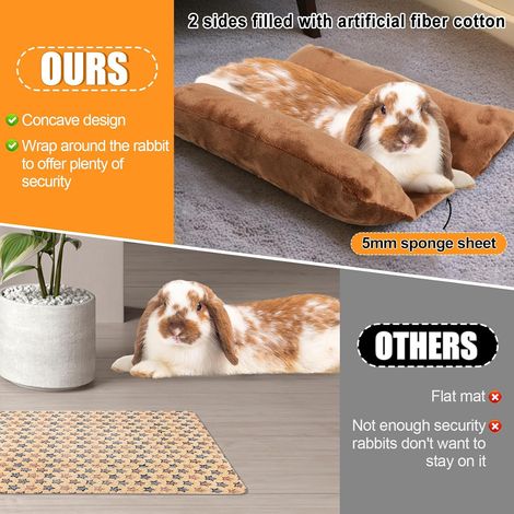 Lit pour lapin de 40 x 35,5 cm, berceau épais et moelleux, coussin en peluche avec oreiller inclinable en coton, tapis pour petits animaux, convient pour dormir en cage à l'intérieur, marron clair (1/5)
