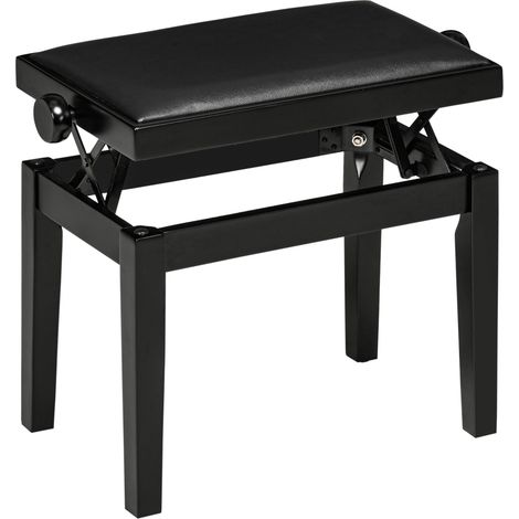 Banco de piano ajustable en altura con asiento de polipiel negro 63 x 33 x 45-56 cm (1/5)