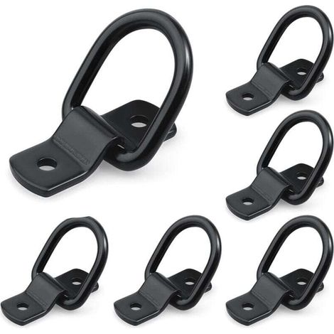 Lot de 6 anneaux d'arrimage avec vis et supports Crochet d'arrimage type D Capacité de charge 400 kg Anneau d'arrimage en acier inoxydable noir Anneau de montage pour remorques, voitures, cami (1/4)