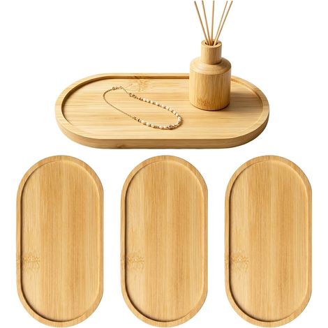 Pieces Oval Bamboo Trays, 17.5 × 8.8cm Small Wooden Tray (1/5)
