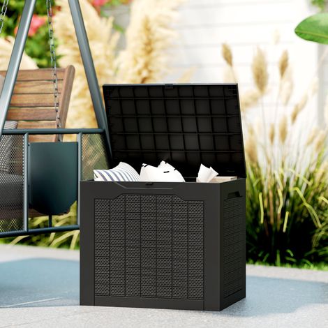 Malle rangement extérieur Noir polypropylène étanche poignées support cadenas 56x41x50 cm