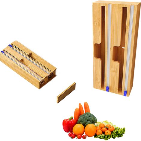 Organisateur de film alimentaire 3 en 1 pour tiroir, compatible avec le papier aluminium, le film étirable et le papier sulfurisé. (1/5)