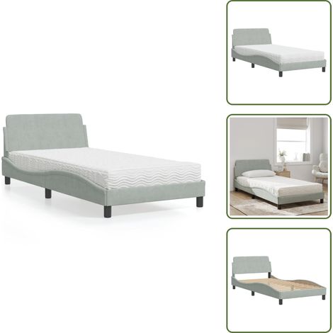 Letto con giroletto - vidaXL Letto con Materasso Dover Grigio Chiaro 100x200 cm in Velluto - Letto con testata
