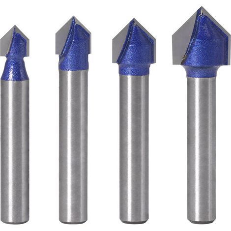 4 PCS 6mm Tige V Rainure en Carbure Monobloc Routeur CNC Gravure 90 Degrés V-Rainurage Bit Outils de Travail du Bois，T-Audace (1/5)