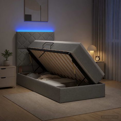 Cama de almacenamiento LED con colchón Gris Claro 90 x 190 cm (1/5)
