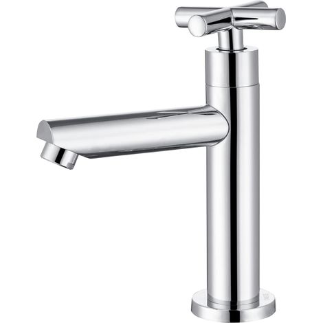 Robinet Lave-mains d'eau Froide Uniquement, Mitigeur de Lavabo Robinetterie pour WC Invités avec Poignée Croisée Cartouche Céramique Mousseur Démontable Chromé (1/5)