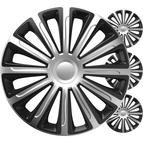 ENJOLIVEURS DE VOITURE 4PCS SET TREND NOIR ET ARGENT 14" COLOR BOX
