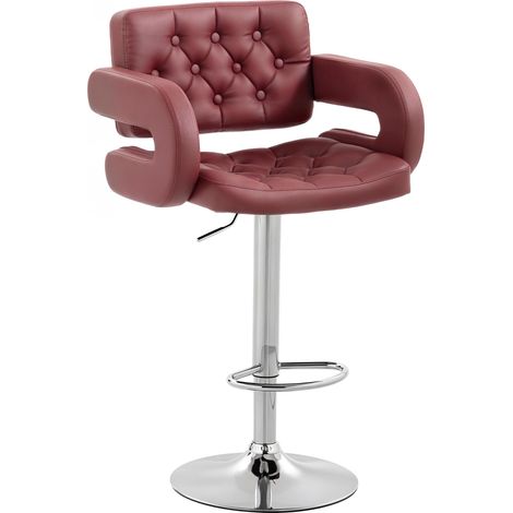 Tabouret de bar avec dossier et accoudoirs, hauteur réglable et repose-pieds, en similicuir rouge (1/4)