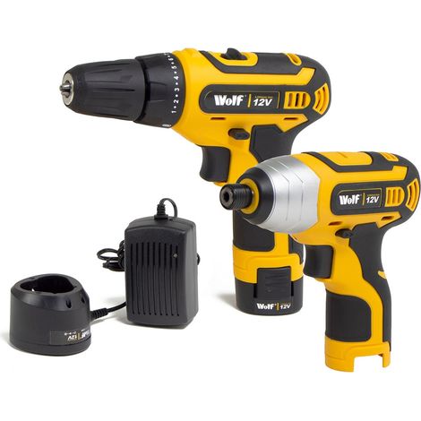 Wolf 12V Cordless Drill & Impact Driver Twin Pack, 1.5Ah Battery, Kit (1/5)