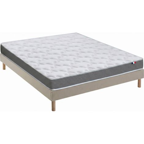 Ensemble matelas mousse 25kg/m3 H16 cm sommier en kit 140x190cm beige (1/5)