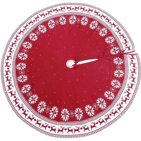 Jupe de sapin de Noël, tapis de sapin de Noël tricoté de 48 pouces avec flocons de neige, renne rouge, jupe de sapin de Noël, couverture inférieure (1/5)