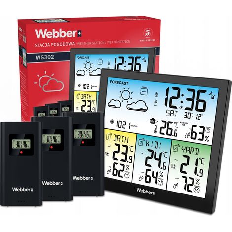 Stazione meteorologica Webber WS302 con 3 sensori DCF esterni, termometro e igrometro. (1/5)
