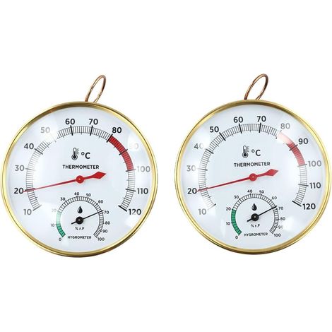 Lot de 2 thermomètres hygromètres analogiques à double capteur en verre pour sauna, pas besoin de batterie, moniteur de spa en bois, facile à lire, taille 10 cm (1/5)