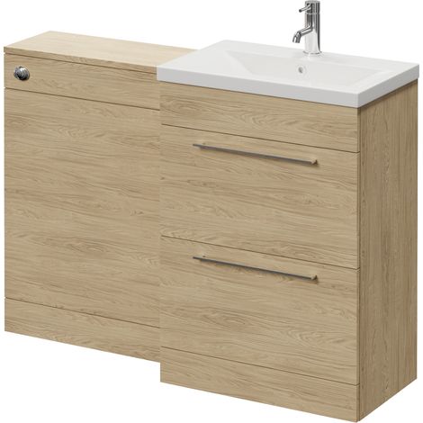 Napoli 390 Cento Light Oak 1200mm 2 Drawer Vanity Unit Toilet Suite with Glide Basin - 1200mm - Chrome 320mm HandleWithout Kingston Toilet Pan