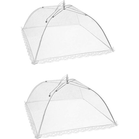 Paquete de 2 paños plegables antimoscas para alimentos, de malla plegable, para cubrir alimentos, parasol, para picnic (blanco)