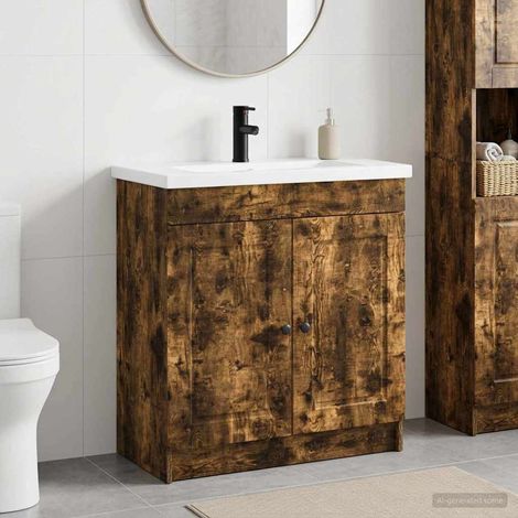 vidaXL Ensemble de mobilier de salle de bain Chêne fumé