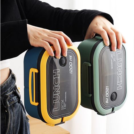 Boîte à lunch pour écolier, épaisse, compartimentée, à double couche, boîte bento pour employé de bureau, bleue. (1/5)