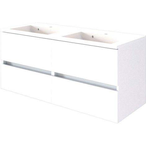Doppel Waschtisch-Unterschrank inkl. Waschbecken 120 ARLON-03 matt weiß BxHxT 120x56x47 cm (1/2)