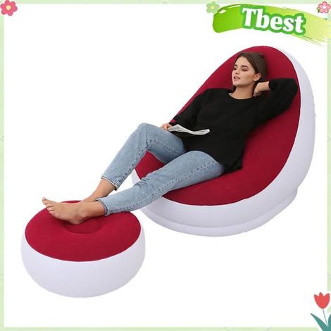 Tbest canapé gonflable Chaise gonflable pliable floquée en PVC, confortable avec repose-pieds, chaise longue sport gonflable Rouge (1/5)
