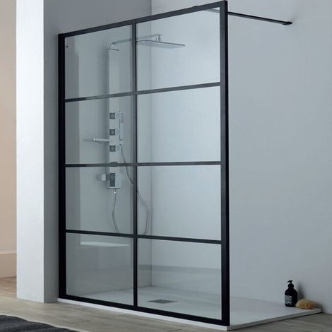 Parete Doccia Bo x Walk-In - 120 cm Altezza 203 cm Profili Nero Opaco - Vetro Temperato da 8mm Reversibile (1/5)