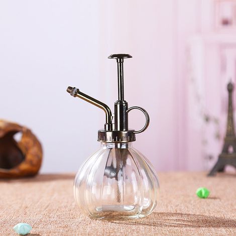 Stück Glasgießkanne im Vintage-Stil, Messing-Sprühkopf, Retro-Drucksprüher, Kürbis-Antik-Kupfer-Sprühkopf, Gartenwerkzeug mit Top-Pumpe für Bonsai (Transparent)