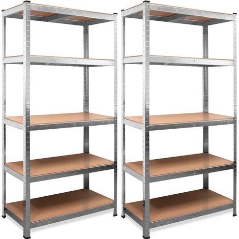 Scaffale Mensola Scaffali Scaffalatura 5 Ripiani Legno Magazzino Zincato 2 PACK (1/4)