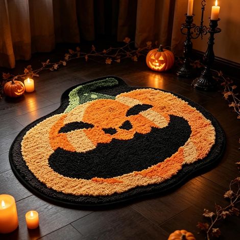 Praktisch fürs Badezimmer: Halloween Kürbis Badematte flauschig rutschhemmend 40x60cm (1/5)