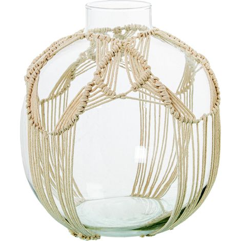 Vase Rond en Verre avec Corde Transparente et Naturelle, 23 x 23 x 23 cm (1/4)