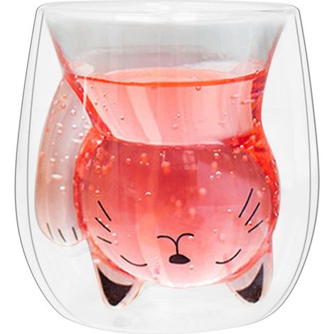 Verre double paroi motif chat, 200ml Borosilicate, tasse isotherme pour café & thé