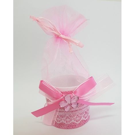 TrAdE Shop Traesio - Bomboniera Scatolina Rosa Fiore Sacchetto Organza Portaconfetti Nascita Battesimo - (1/2)