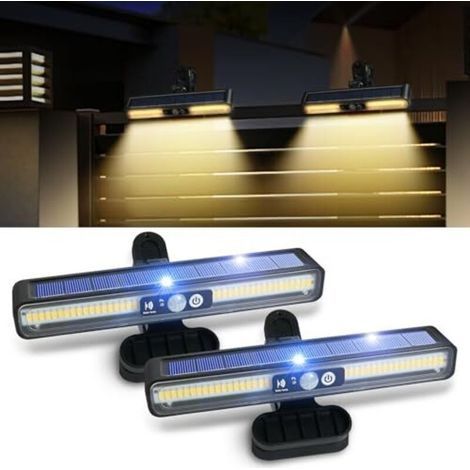 Lampes solaires d'extérieur, lot de 2 lampes solaires à pince avec détecteur de mouvement, 36 LED, applique murale solaire pour jardin, 2 options de montage, 3 modes d'éclairage, idéales pour jardin, (1/4)