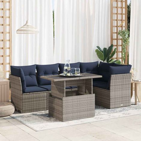 Set sofás jardín y cojines 6 pzas ratán sintético acacia gris vidaXL (1/5)